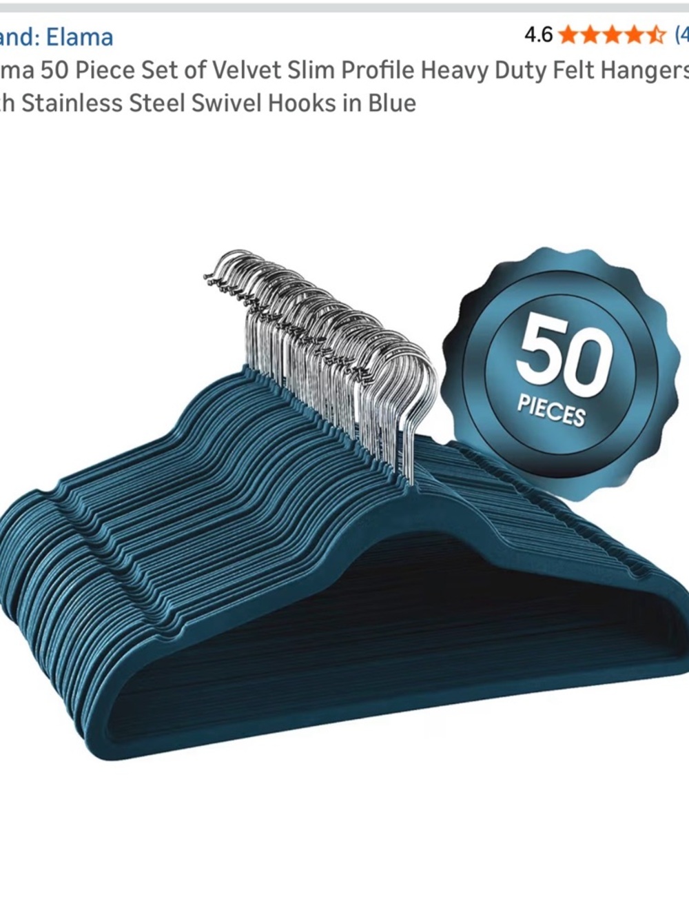 Velvet Slim Non-Slip Suit Hangers - 50 Pack, Blue